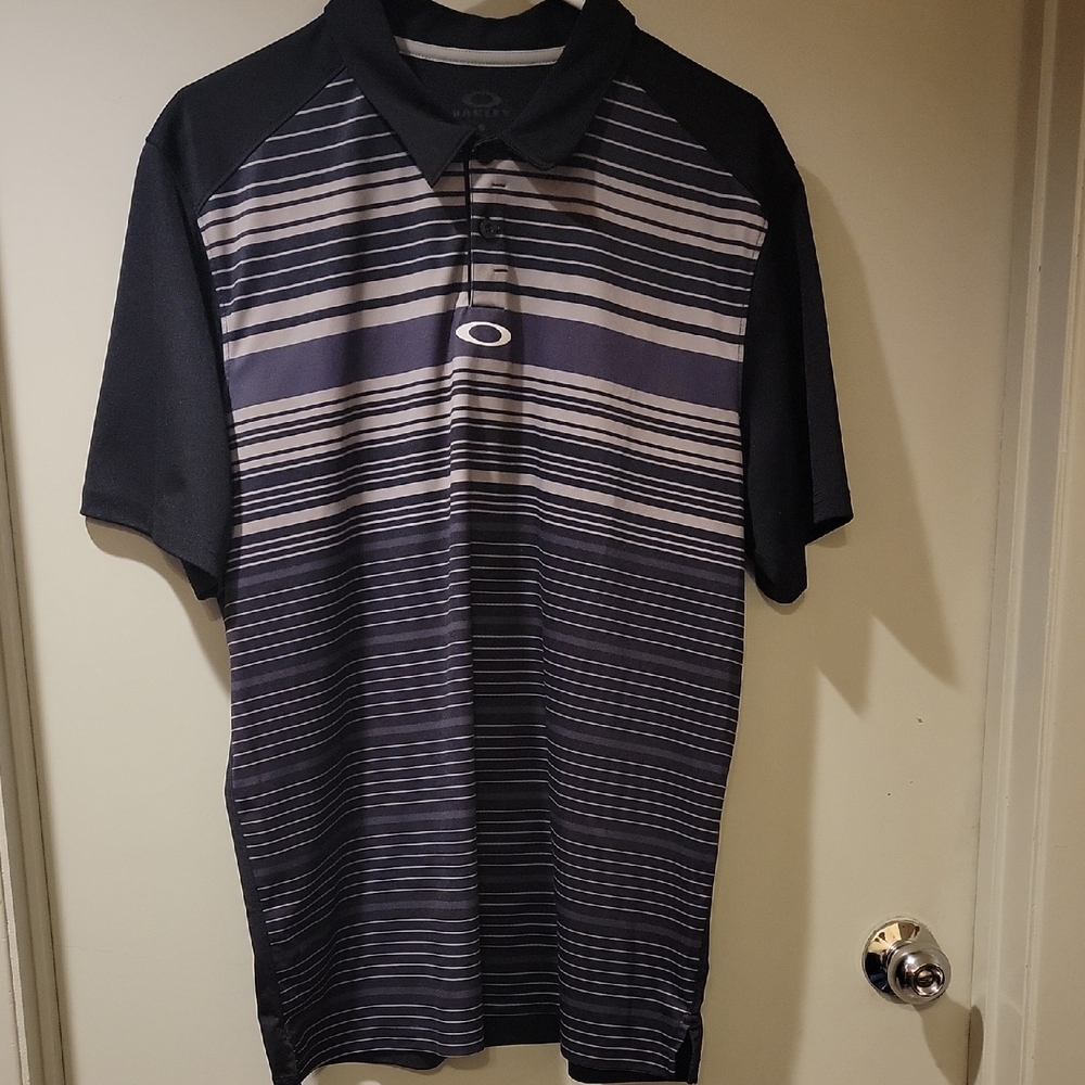 Oakley Men’s Performance Golf Polo Shirt – Size Large – Black / Grey Stripe – SP